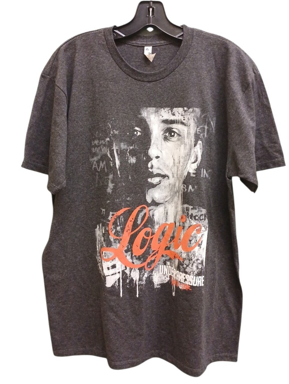 Logic Under Pressure Tour Graphic Tee in Charcoal with Orange Print Size Large